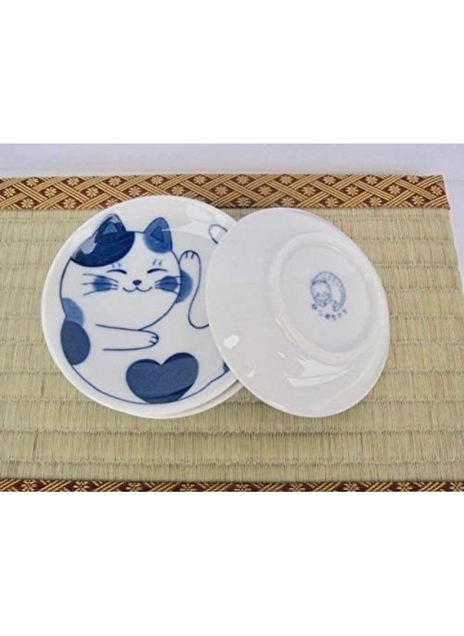 Mino Ware Japanese Small Plate Set Ceramic Cute Cats Design Appetizer Dessert Sushi Sauce 3.94 x 0.8 Inches Set of 4