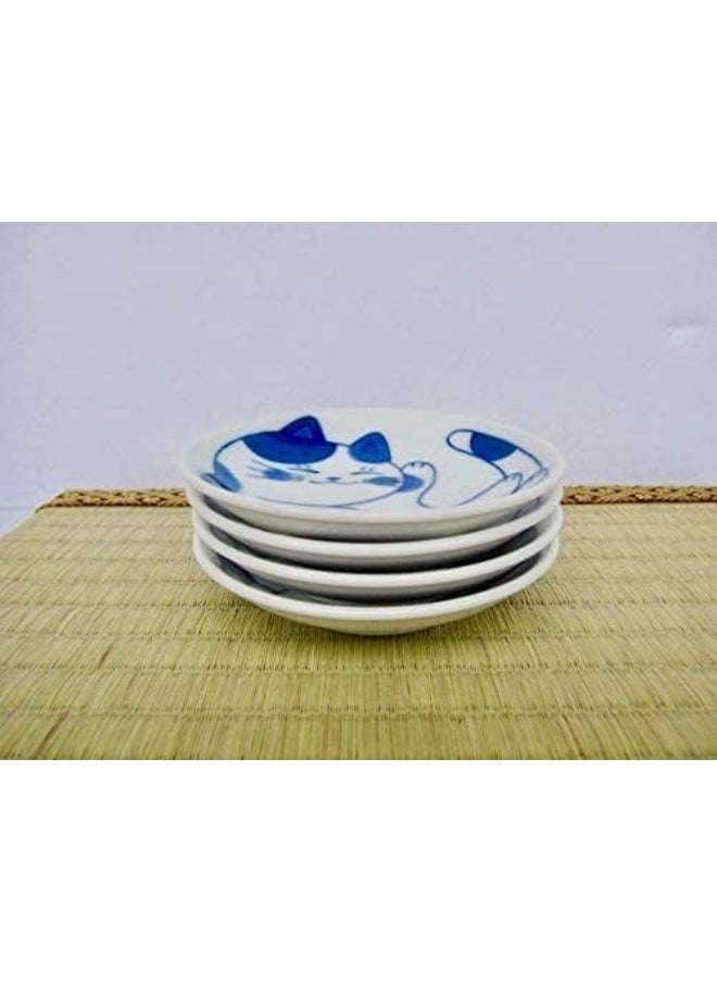 Mino Ware Japanese Small Plate Set Ceramic Cute Cats Design Appetizer Dessert Sushi Sauce 3.94 x 0.8 Inches Set of 4
