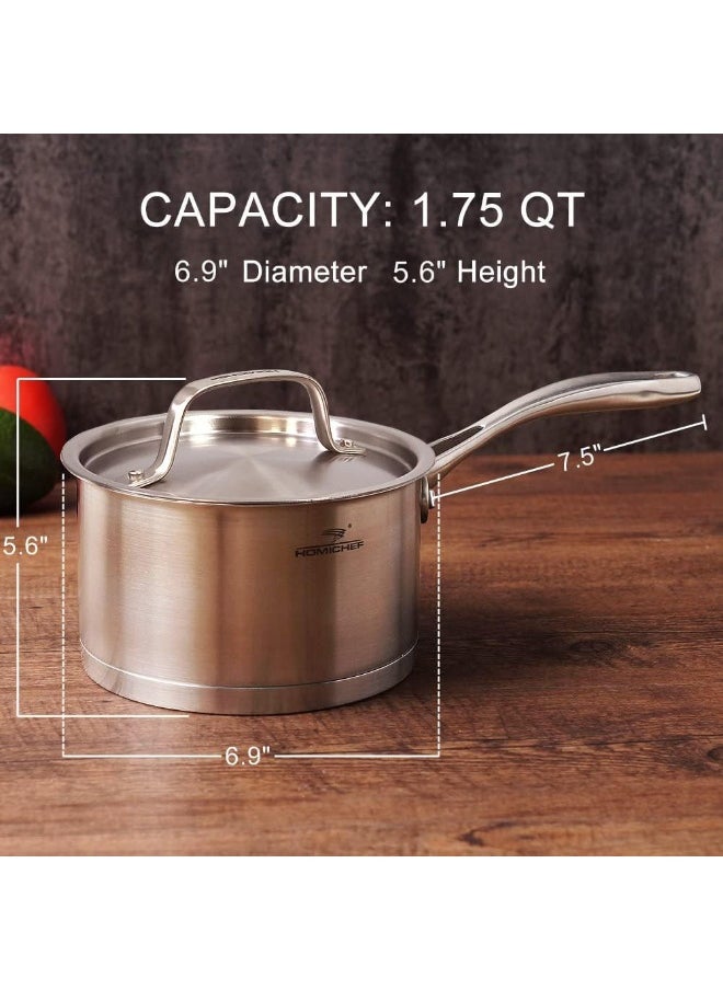 HOMICHEF Matte Polished NICKEL FREE Stainless Steel 1.75 QT(Quart) Sauce Pan/Sauce Pot with Lid