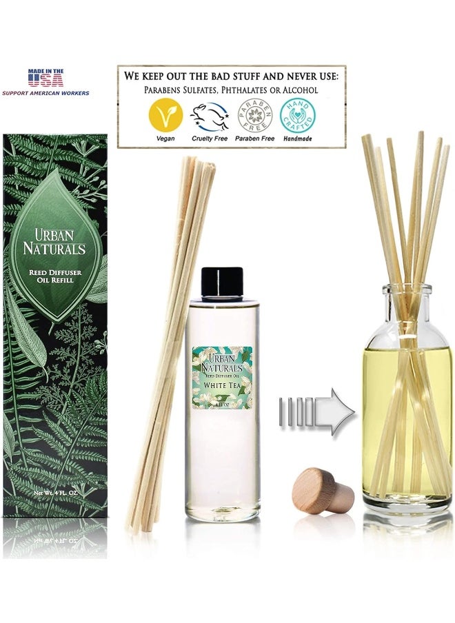Urban Naturals White Tea Scented Oil Reed Diffuser Refill | Includes a Free Set of Reed Sticks! 4 oz.