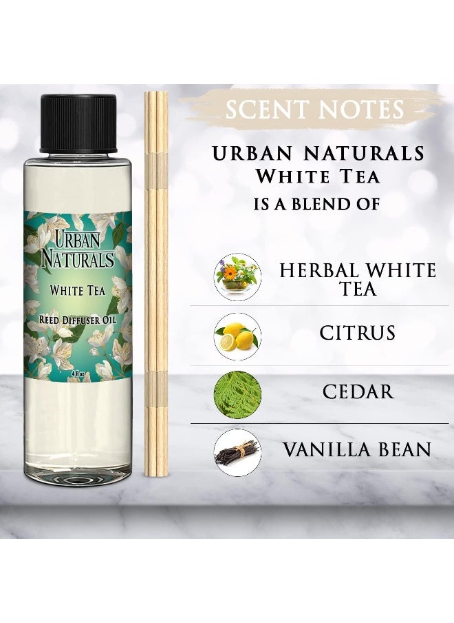 Urban Naturals White Tea Scented Oil Reed Diffuser Refill | Includes a Free Set of Reed Sticks! 4 oz.