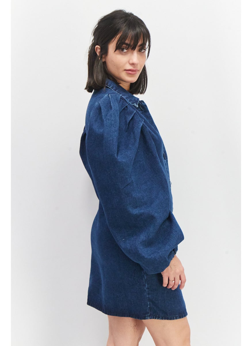 Women Washed Denim Dress, Blue