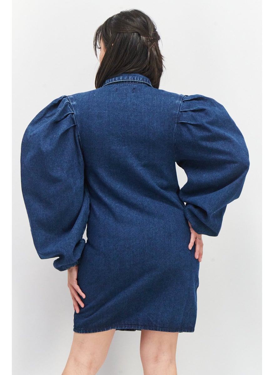 Women Washed Denim Dress, Blue