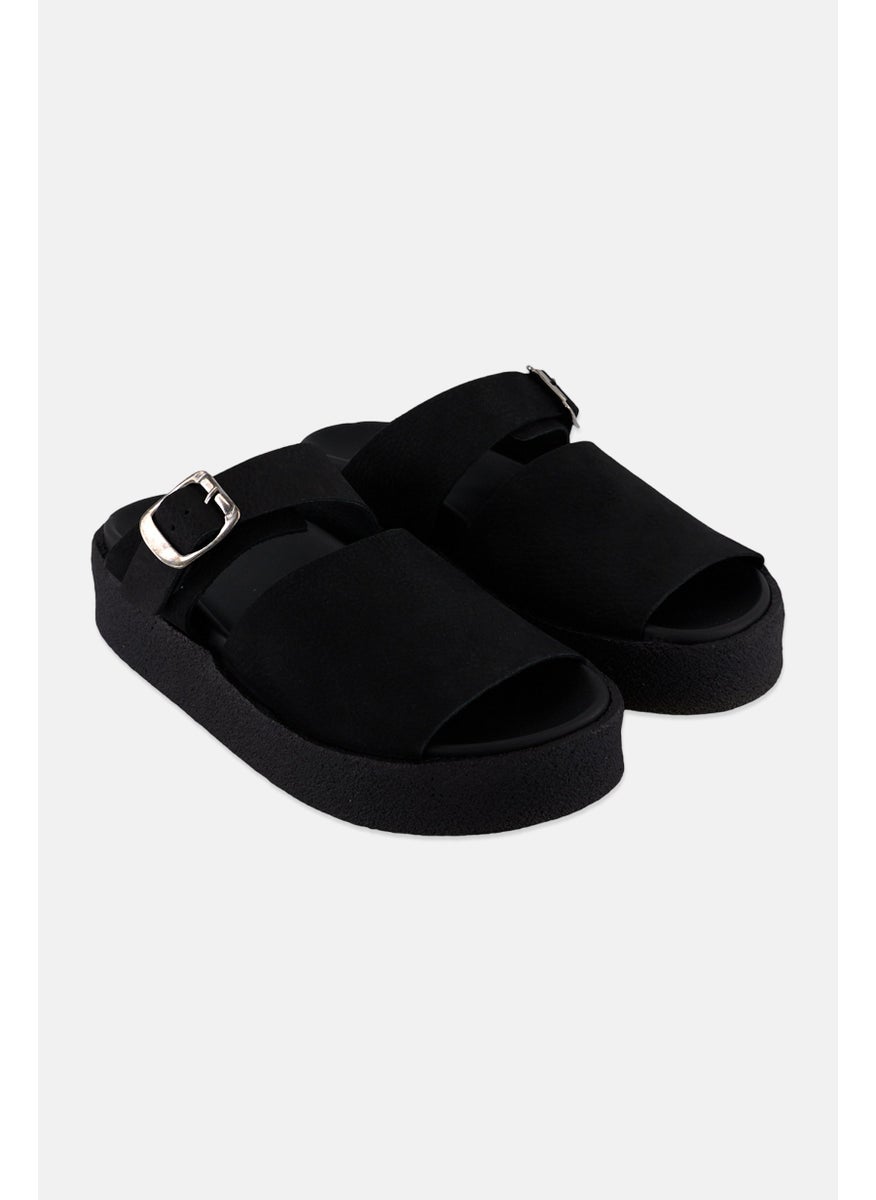 Women Standard Crepe Slip On Casual Slides, Black
