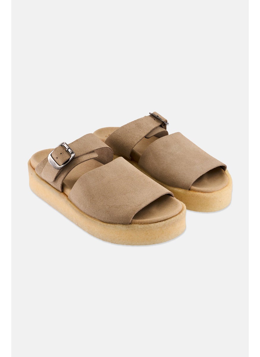 Women Standard Crepe Slide Slip On Sandals, Beige