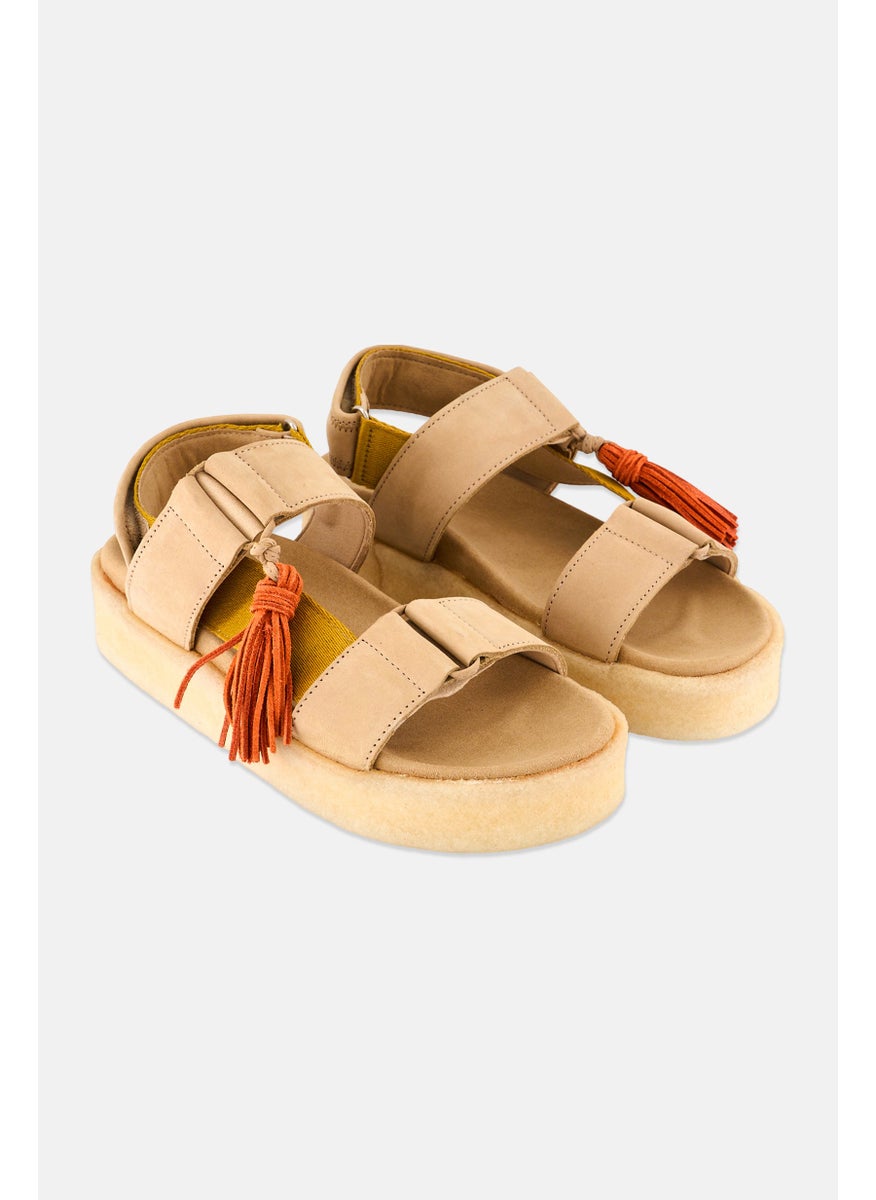 Women Medium Crepe Velcro Sandals, Tan