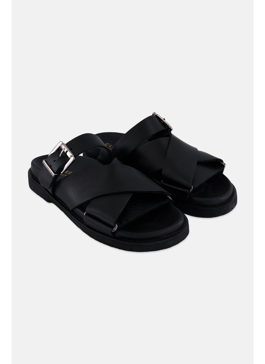 Women Standard Desert Cross Adjustable Buckle Closure Sandals, Black