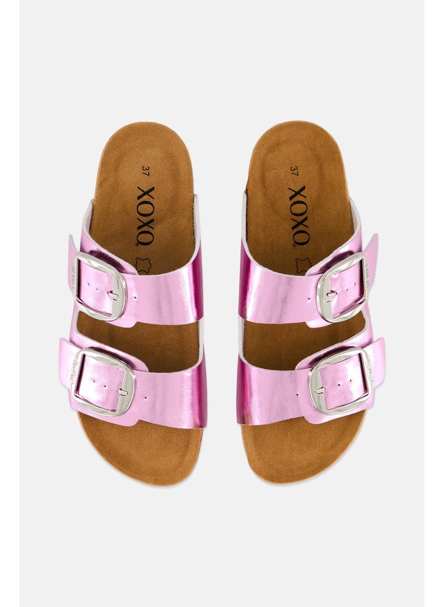 Women Slip On Cork Sandals, Baby Pink
