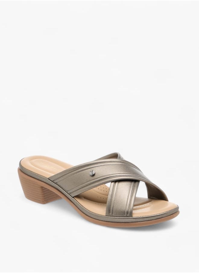Women Cross Strap Slip-On Sandals with Block Heel