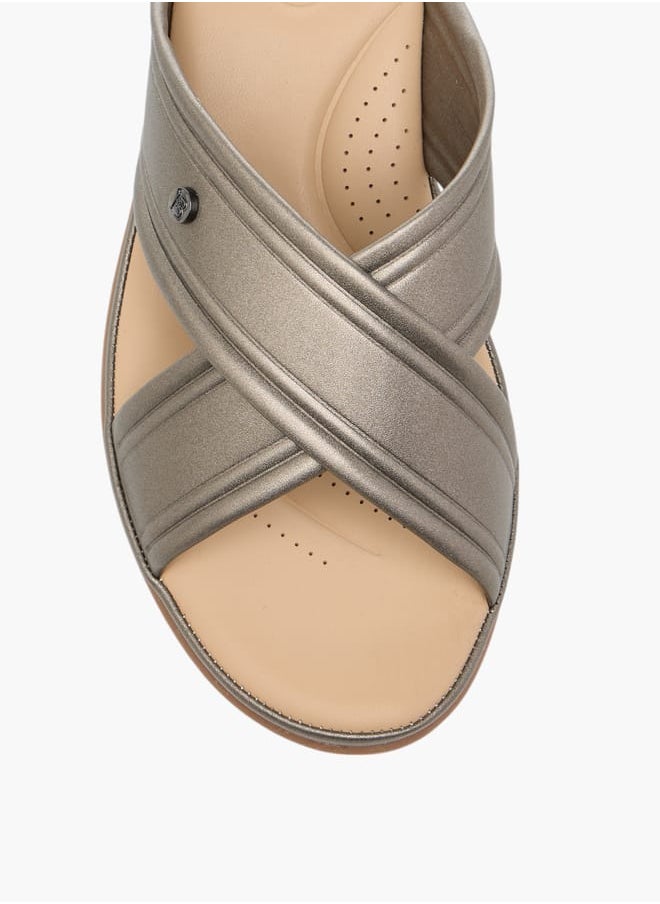 Women Cross Strap Slip-On Sandals with Block Heel