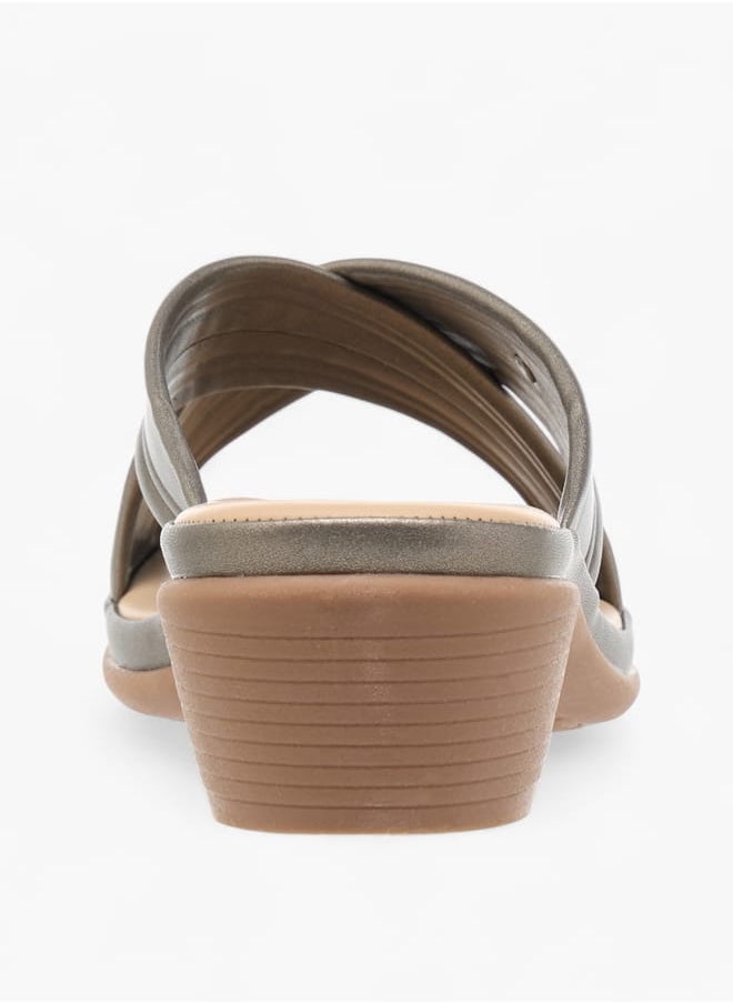 Women Cross Strap Slip-On Sandals with Block Heel