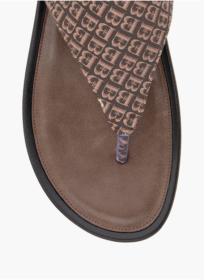 Women Monogram Print Slip-On Comfort Sandals with Wedge Heels