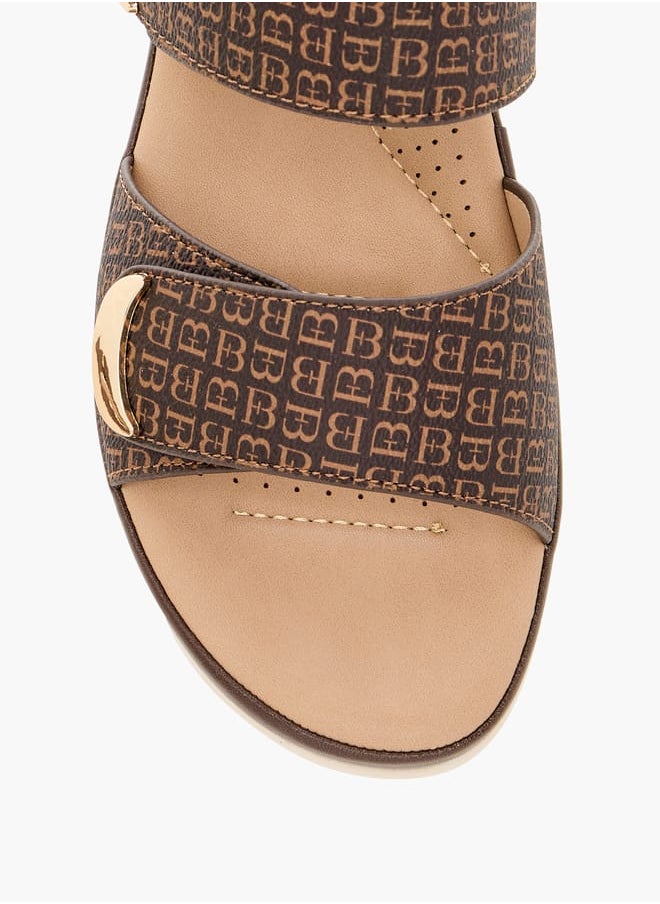 Women Monogram Print Slip-On Comfort Sandals