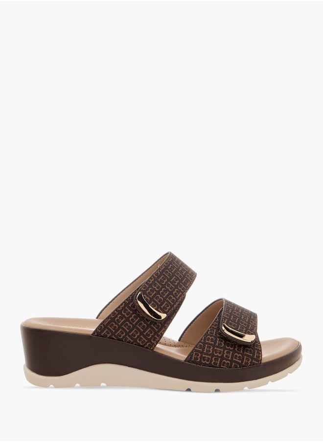 Women Monogram Print Slip-On Comfort Sandals