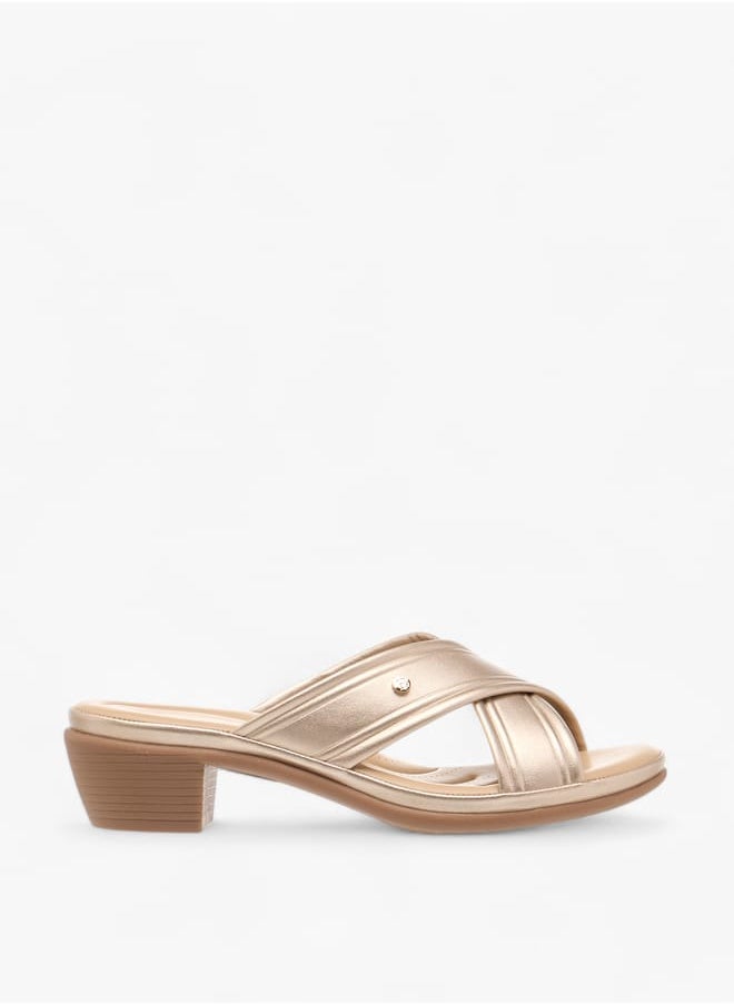 Women Cross Strap Slip-On Sandals with Block Heel