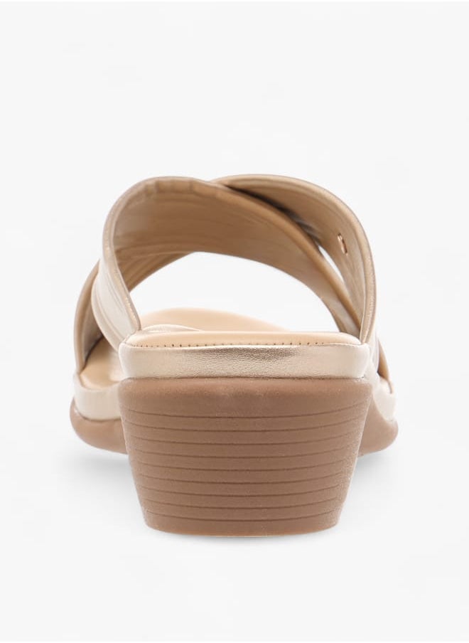 Women Cross Strap Slip-On Sandals with Block Heel
