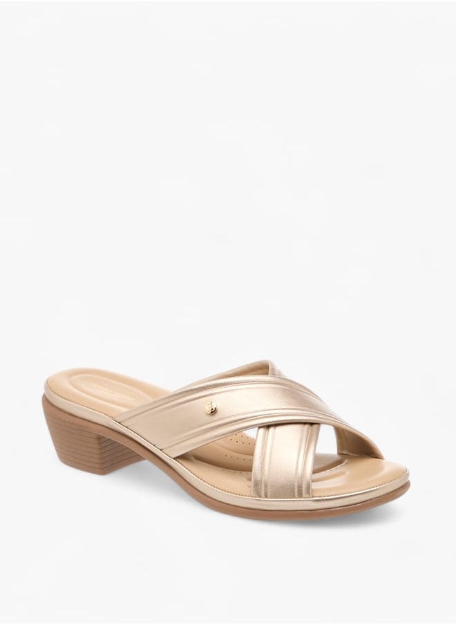 Women Cross Strap Slip-On Sandals with Block Heel