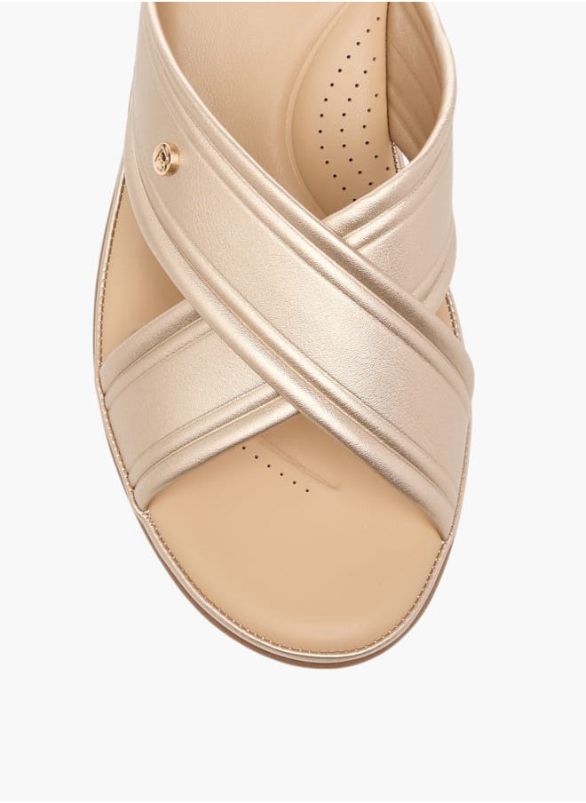 Women Cross Strap Slip-On Sandals with Block Heel