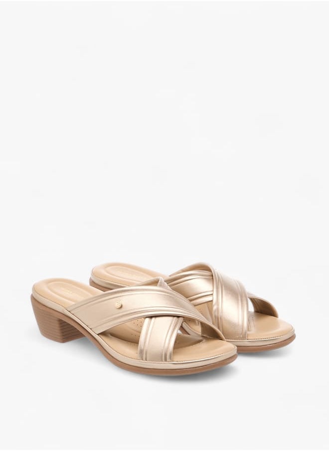 Women Cross Strap Slip-On Sandals with Block Heel