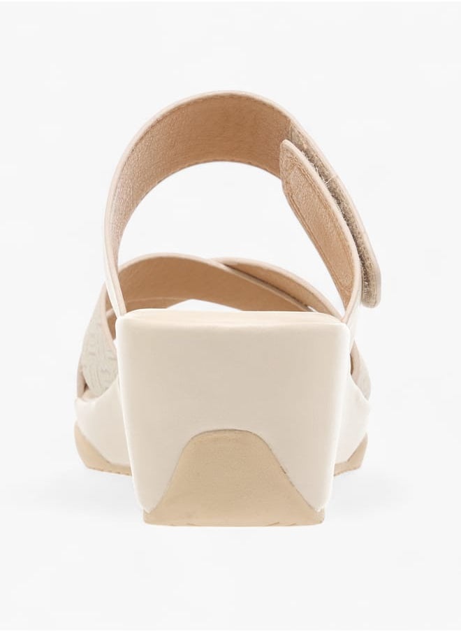 Women Monogram Print Slip-On Sandals with Wedge Heel