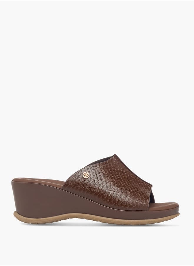 Women's Textured Slip-On Sandals With Wedge Heel