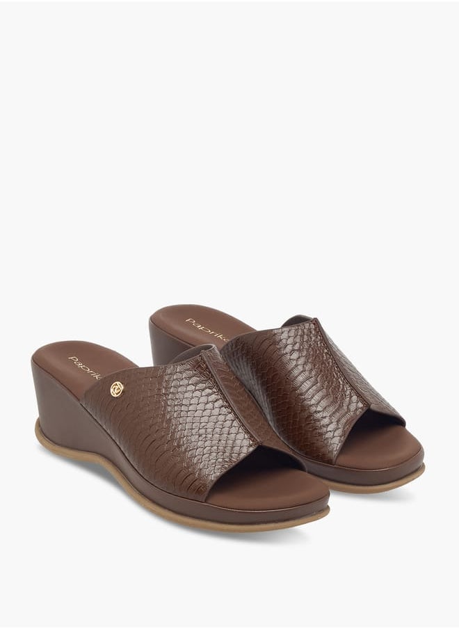Women's Textured Slip-On Sandals With Wedge Heel