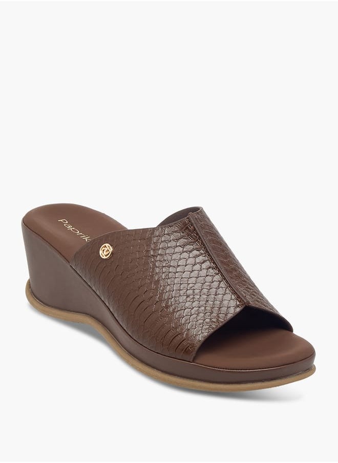 Women's Textured Slip-On Sandals With Wedge Heel