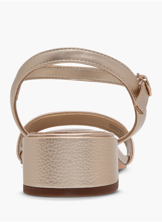 Women's Textured Sandals with Block Heels and Buckle Closure