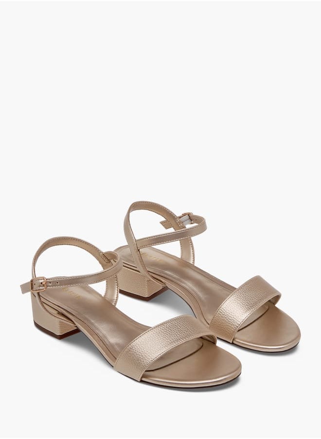 Women's Textured Sandals with Block Heels and Buckle Closure