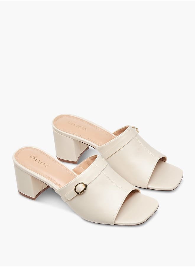 Women's Buckle Accent Slip-On Sandals with Block Heels