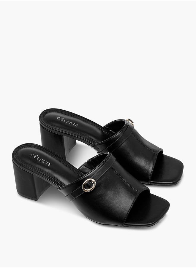 Women's Buckle Accent Slip-On Sandals with Block Heels