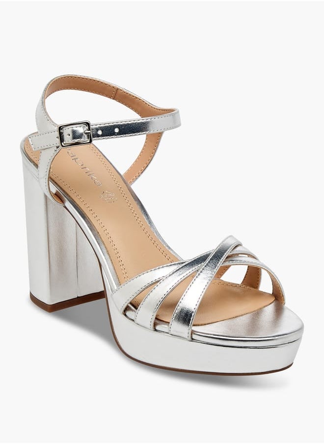 Women's Strappy Blocked Heel Sandals With Buckle Closure
