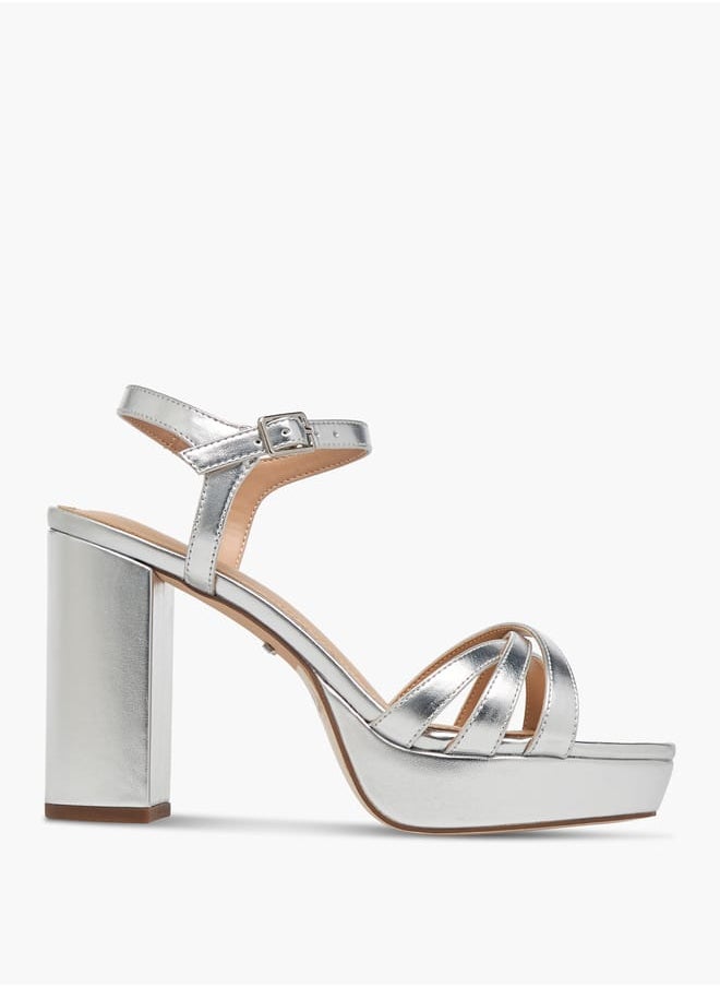 Women's Strappy Blocked Heel Sandals With Buckle Closure