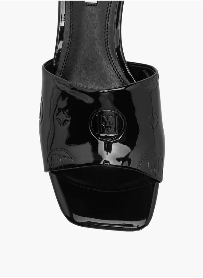 Women's Logo Embossed Slip-On Sandals with Kitten Heels