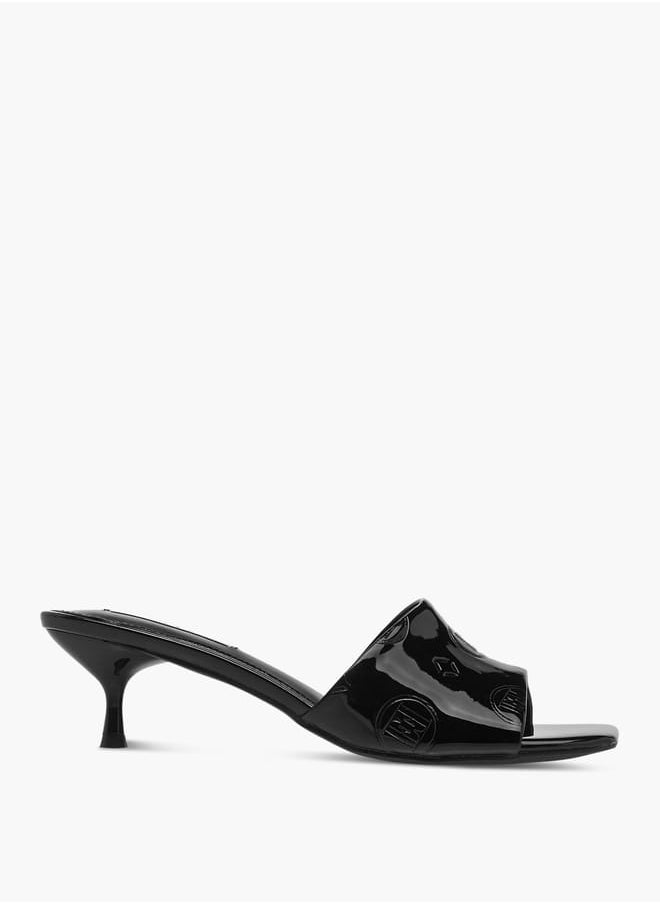 Women's Logo Embossed Slip-On Sandals with Kitten Heels