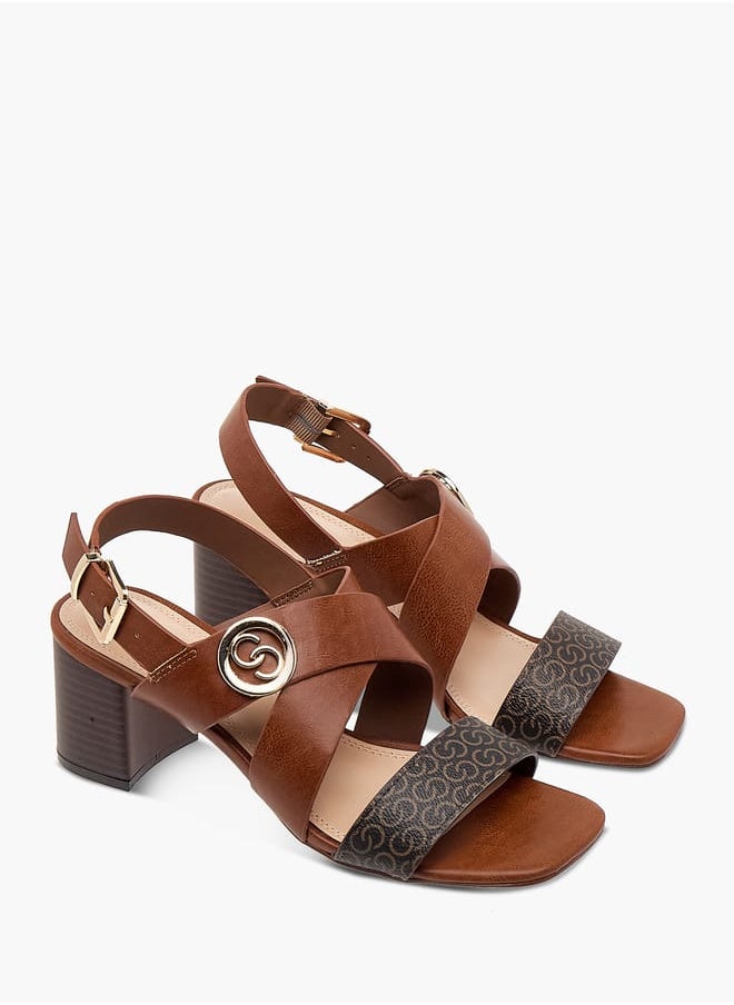 Women's Monogram Print Sandals with Block Heels