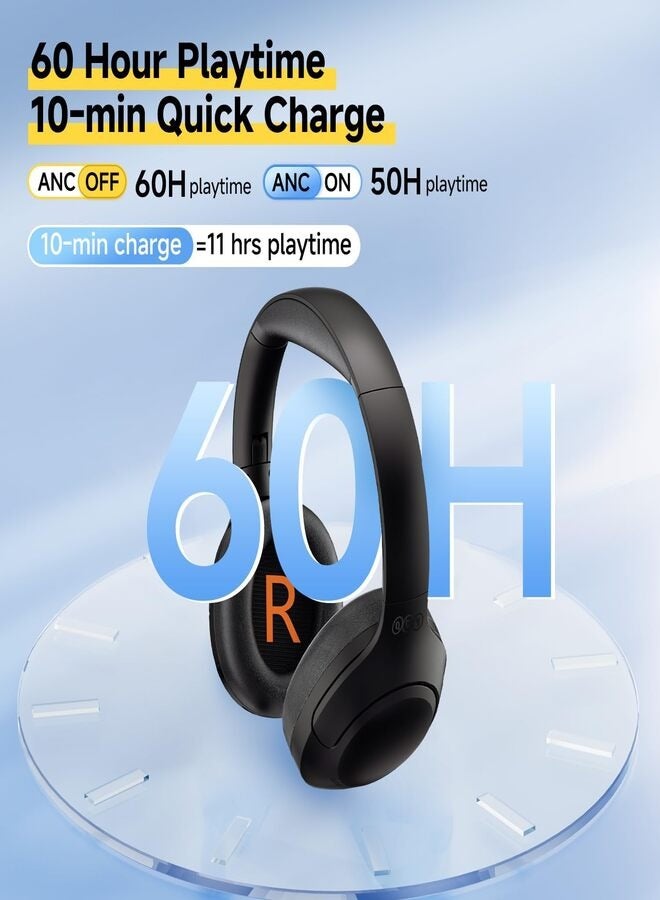 H3 LITE Active Noise Cancelling Headphones, Over-ear Bluetooth Headsets with Ambient Mode, 60H Playtime, Clear Calls, Mutipoint Wired and Wireless Connection - Black black