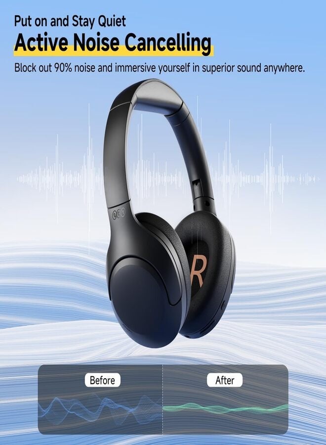 H3 LITE Active Noise Cancelling Headphones, Over-ear Bluetooth Headsets with Ambient Mode, 60H Playtime, Clear Calls, Mutipoint Wired and Wireless Connection - Black black