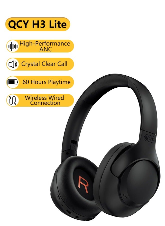 H3 LITE Active Noise Cancelling Headphones, Over-ear Bluetooth Headsets with Ambient Mode, 60H Playtime, Clear Calls, Mutipoint Wired and Wireless Connection - Black black