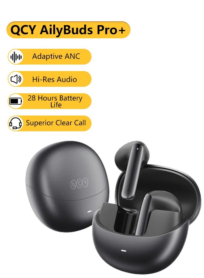 AilyBuds Pro+ Wireless Earbuds, LDAC Hi-Res Sound Bluetooth Earphones, Adaptive Noise Canceling Earbuds, 30H Playtime, Multipoint Connection, 6 Mics ENC Calls, App Customize EQ - black