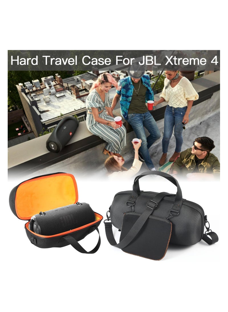 Hard Travel Case for JBL Xtreme 4 Portable Bluetooth Speaker - Durable Carrying Case with Soft Velvet Interior, Cables Pouch, and Detachable Shoulder Strap (Black Orange)