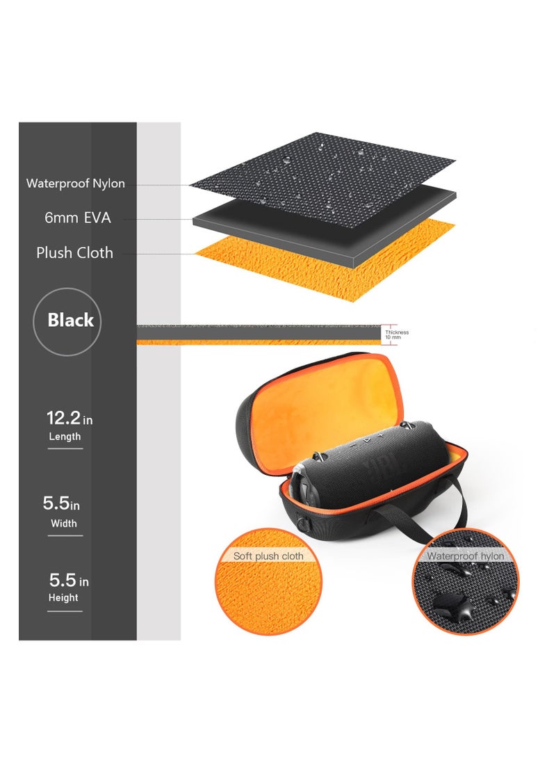 Hard Travel Case for JBL Xtreme 4 Portable Bluetooth Speaker - Durable Carrying Case with Soft Velvet Interior, Cables Pouch, and Detachable Shoulder Strap (Black Orange)