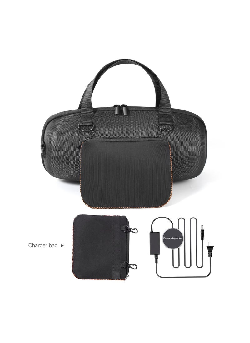 Hard Travel Case for JBL Xtreme 4 Portable Bluetooth Speaker - Durable Carrying Case with Soft Velvet Interior, Cables Pouch, and Detachable Shoulder Strap (Black Orange)