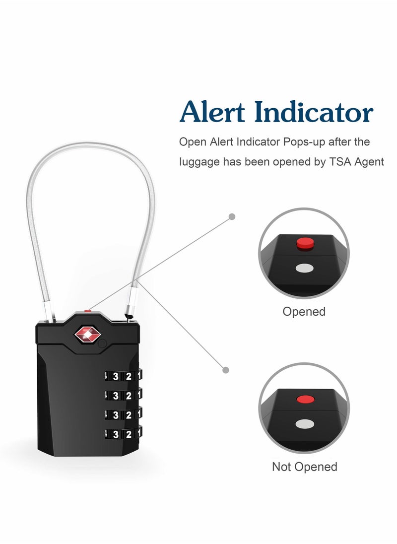 Luggage Lock, Password Travel Lock, TSA Approved Luggage Locks with Steel Cable 4 Digit Combination Lock for Travel Bag Suitcases Backpacks Storage Cabinets (2 Pcs Black)