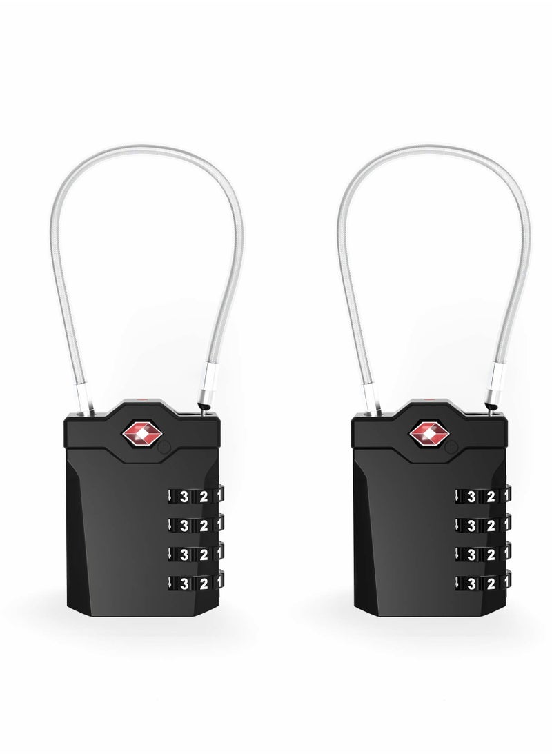 Luggage Lock, Password Travel Lock, TSA Approved Luggage Locks with Steel Cable 4 Digit Combination Lock for Travel Bag Suitcases Backpacks Storage Cabinets (2 Pcs Black)