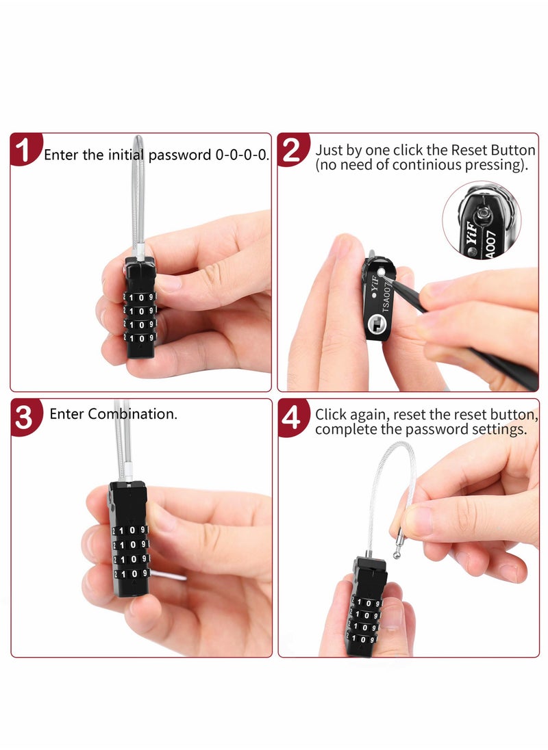 Luggage Lock, Password Travel Lock, TSA Approved Luggage Locks with Steel Cable 4 Digit Combination Lock for Travel Bag Suitcases Backpacks Storage Cabinets (2 Pcs Black)