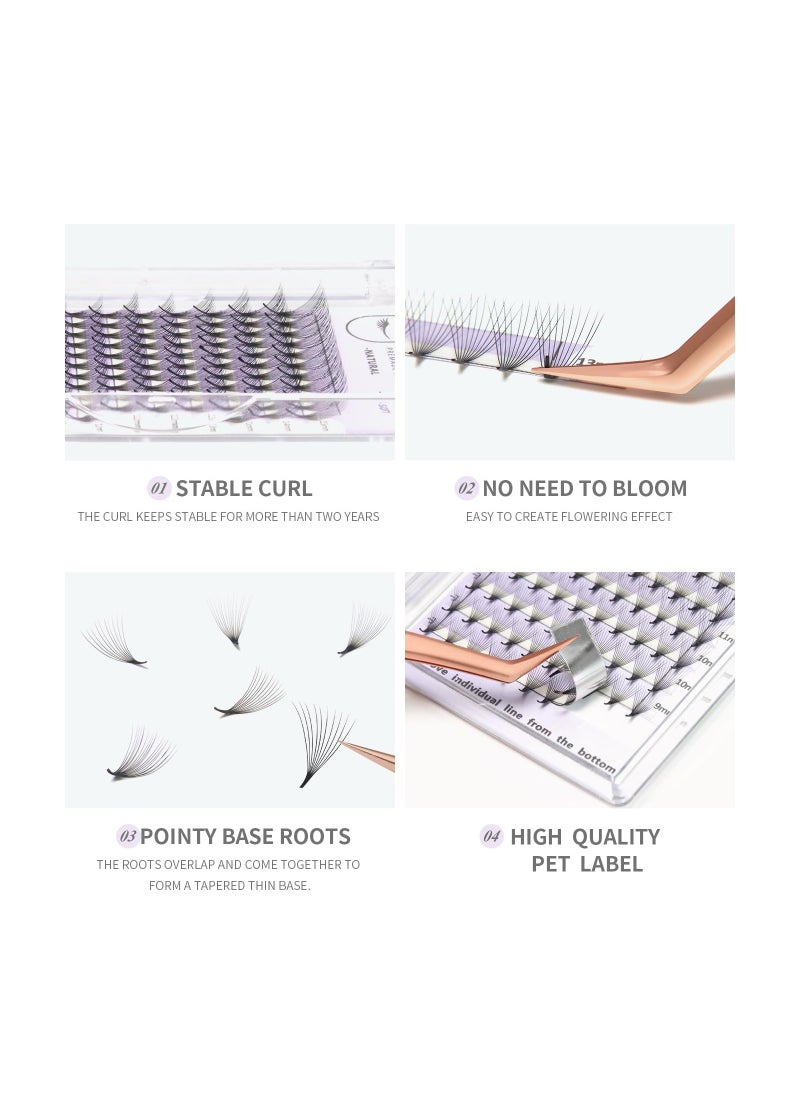 Premade Fans Eyelash Extensions 10D Thickness 0.05 C Curl 8-15mm Mix Short Stem Pointy Base Premade Volume Lash Extensions C D Curl(10D-C-0.05,8-15mm Mix)