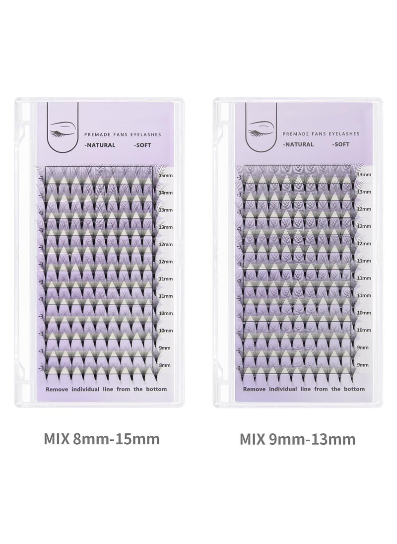 Premade Fans Eyelash Extensions 10D Thickness 0.05 C Curl 8-15mm Mix Short Stem Pointy Base Premade Volume Lash Extensions C D Curl(10D-C-0.05,8-15mm Mix)
