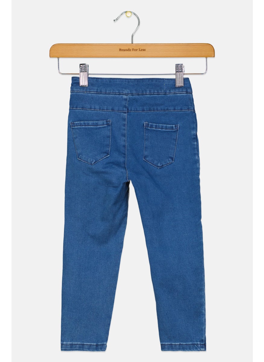 Toddlers Girl Washed Denim Jeans, Blue