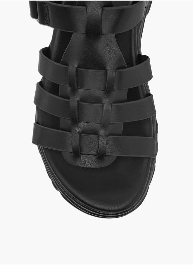 Girls Solid Chunky Sole Strap Sandals with Hook and Loop Closure